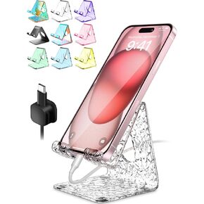 Acrylic Cell Phone Stand, Clear Phone Holder for Office Desk, Vanity, Kitchen Counter, Bedside Table, Compatible with iPhone 17 16 15 14 13 12 11 Pro Max Plus/Smartphones/iPad/Switch - Wave in Kuwait