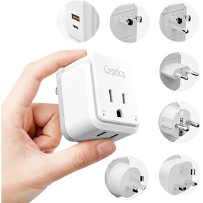 Ceptics World Power Plug Adapter Set, Dual USB & USB-C 3.1A, 20W with QC-PD, 2 USA Outlet Compact & Powerful, Use In Europe, Asia, Australia, Japan, Includes Type A, B, C, E/F, G, I SWadAPt Attachment in Kuwait