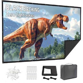 Projector Screen 100 Inch Outdoor: VOOPVOR Upgraded Black Backing Black Opaque - Portable Projection Screen Indoor - 16:9 Foldable Washable Wrinkle-Free for Home Theater Movies Cinema with Carry Bag in Kuwait