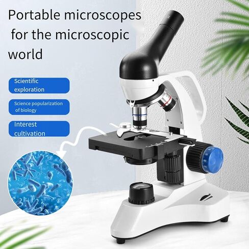 Monocular Biological Microscope, 40X-640X Magnification, Wf10X and Wf16X Eyepieces, Stage with Micro-Marker Moving Calipers in Kuwait