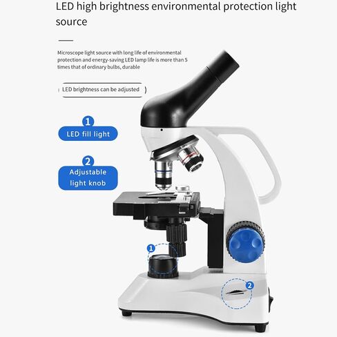 Monocular Biological Microscope, 40X-640X Magnification, Wf10X and Wf16X Eyepieces, Stage with Micro-Marker Moving Calipers in Kuwait
