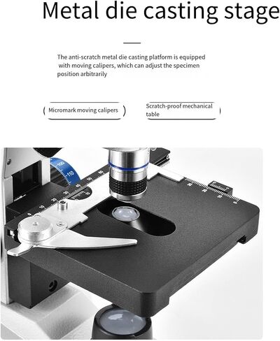 Monocular Biological Microscope, 40X-640X Magnification, Wf10X and Wf16X Eyepieces, Stage with Micro-Marker Moving Calipers in Kuwait