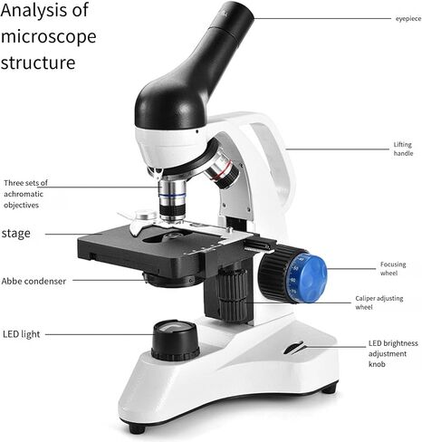 Monocular Biological Microscope, 40X-640X Magnification, Wf10X and Wf16X Eyepieces, Stage with Micro-Marker Moving Calipers in Kuwait