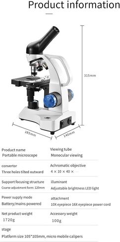 Monocular Biological Microscope, 40X-640X Magnification, Wf10X and Wf16X Eyepieces, Stage with Micro-Marker Moving Calipers in Kuwait