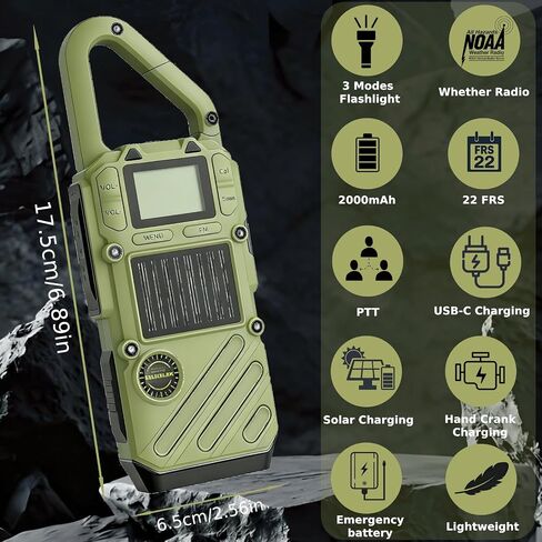 Walkie Talkies Long Range for Adults, Emergency Heavy Duty 2 Way Radio with FM, SOS, NOAA Weather Alerts, Flashlight, Solar Hand Crank USB-C Rechargeable, Portable for Camping Hiking Family in Kuwait