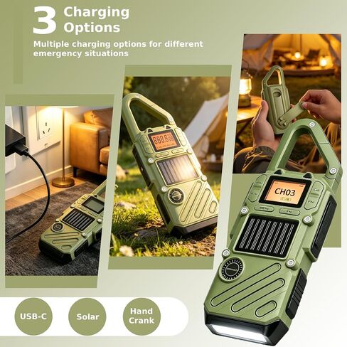 Walkie Talkies Long Range for Adults, Emergency Heavy Duty 2 Way Radio with FM, SOS, NOAA Weather Alerts, Flashlight, Solar Hand Crank USB-C Rechargeable, Portable for Camping Hiking Family in Kuwait