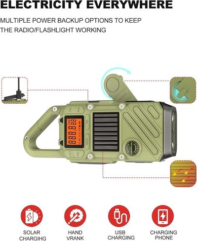 Walkie Talkies Long Range for Adults, Emergency Heavy Duty 2 Way Radio with FM, SOS, NOAA Weather Alerts, Flashlight, Solar Hand Crank USB-C Rechargeable, Portable for Camping Hiking Family in Kuwait