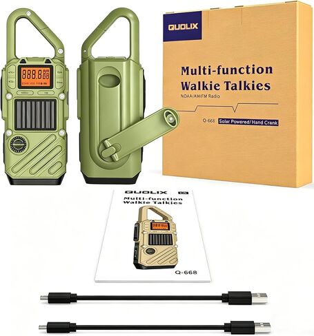 Walkie Talkies Long Range for Adults, Emergency Heavy Duty 2 Way Radio with FM, SOS, NOAA Weather Alerts, Flashlight, Solar Hand Crank USB-C Rechargeable, Portable for Camping Hiking Family in Kuwait
