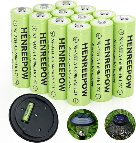 Henreepow Ni-MH Solar AA Rechargeable Batteries, 600mAh 12 Pack in Kuwait