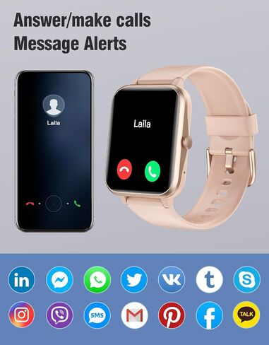 Fitness Tracker Fitness Watches for Women Men (Make/Answer Calls), 1.85" Smart Watch for iPhone/Android Phones, Heart Rate/Sleep Monitor Steps Tracker Watch Pedometer IP68 Waterproof (Pink/gold) in Kuwait