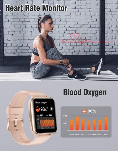 Fitness Tracker Fitness Watches for Women Men (Make/Answer Calls), 1.85" Smart Watch for iPhone/Android Phones, Heart Rate/Sleep Monitor Steps Tracker Watch Pedometer IP68 Waterproof (Pink/gold) in Kuwait