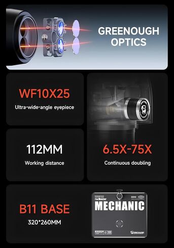 MECHANIC D75T-B11 Trinocular Stereo Microscope Metal Body 0.7X-5.0X Zoom HD Optical Lens for Biological Observation Electronics in Kuwait