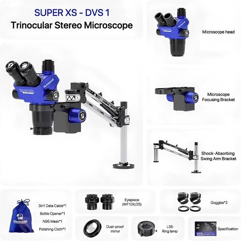 Mechanic SUPER XS Trinocular Stereo Microscope With DVS-1 Arm 6.5x-45X WF10x25 for Phones Electronic Soldering Welding Tools(Super XS-DVS-1) in Kuwait