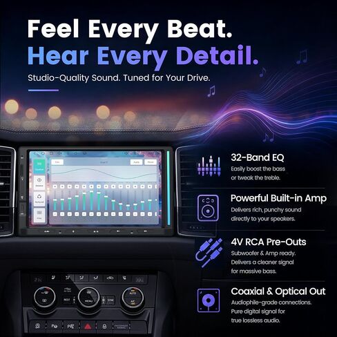 ATOTOZONE S8 Gen4 7" Android Double DIN Car Stereo with 4G LTE, Wireless CarPlay & Android Auto, QLED Touchscreen, DSP 4V Pre-Outs, Optical Out, HDMI in/Out, GPS Tracker, LED Sync Bar, S84G2D7PB in Kuwait