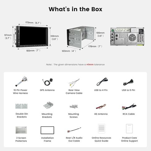 ATOTOZONE S8 Gen4 7" Android Double DIN Car Stereo with 4G LTE, Wireless CarPlay & Android Auto, QLED Touchscreen, DSP 4V Pre-Outs, Optical Out, HDMI in/Out, GPS Tracker, LED Sync Bar, S84G2D7PB in Kuwait