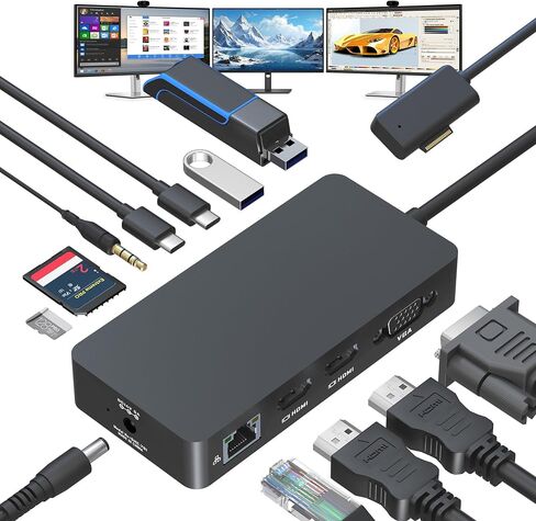 Surface Docking Station, 12-in-1 Surface Dock Triple Display with 2 HDMI +VGA for Surface Pro 13/11/10/9/8/X/7/6/5/4/3, Surface Laptop 7/6/5/4/3/2/1, Surface Go & Book in Kuwait