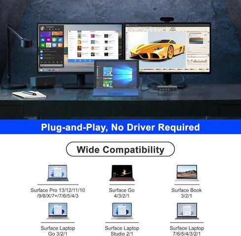 Surface Docking Station, 12-in-1 Surface Dock Triple Display with 2 HDMI +VGA for Surface Pro 13/11/10/9/8/X/7/6/5/4/3, Surface Laptop 7/6/5/4/3/2/1, Surface Go & Book in Kuwait