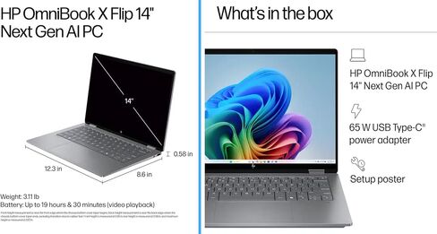 HP OmniBook X Flip 2-in-1 Laptop 14" WUXGA IPS Touchscreen 8-Core AMD Ryzen AI 7 350 24GB LPDDR5 1TB SSD AMD Radeon 860M Graphics Wi-Fi 6E Backlit Keyboard Win11 Home W/Mouse in Kuwait