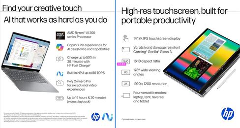 HP OmniBook X Flip 2-in-1 Laptop 14" WUXGA IPS Touchscreen 8-Core AMD Ryzen AI 7 350 24GB LPDDR5 1TB SSD AMD Radeon 860M Graphics Wi-Fi 6E Backlit Keyboard Win11 Home W/Mouse in Kuwait