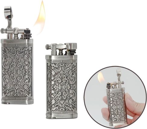 Pipe Lighter Chrome Arabesque Carved 90°Angled Soft Flame, Butane Refillable with Tamper & Scraper, Use Zinc Alloy (Butane Not Include) in Kuwait