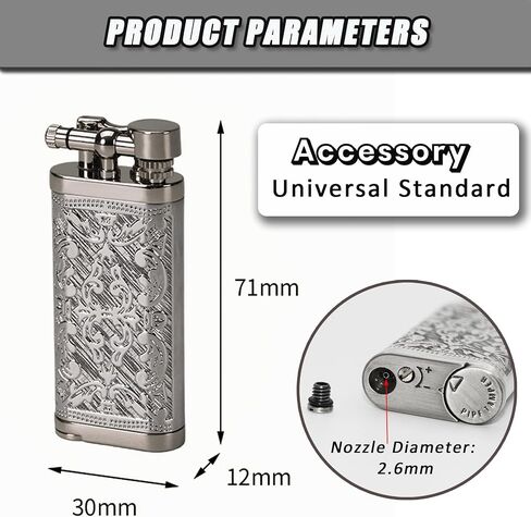 Pipe Lighter Chrome Arabesque Carved 90°Angled Soft Flame, Butane Refillable with Tamper & Scraper, Use Zinc Alloy (Butane Not Include) in Kuwait