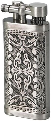 Pipe Lighter Chrome Arabesque Carved 90°Angled Soft Flame, Butane Refillable with Tamper & Scraper, Use Zinc Alloy (Butane Not Include) in Kuwait