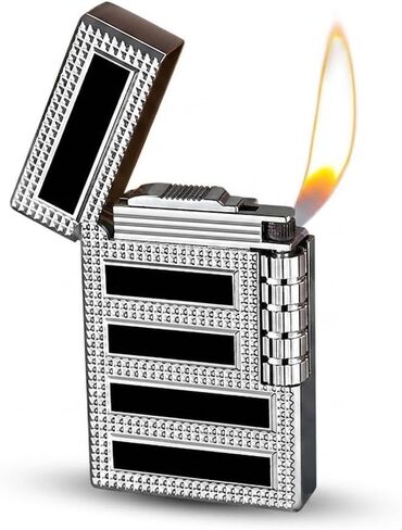 Refillable Butane Lighter, Classic Soft Flame Metal Design, Angled Flame Output, Flint Wheel Ignition, Side Slide Operation, Gift Box Included (Fuel Not Included),Rose Gold in Kuwait
