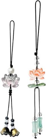 Meefisher 2 PCS Chinese Glass Lotus Phone Charm Vintage Tassel Floral Strap in Kuwait