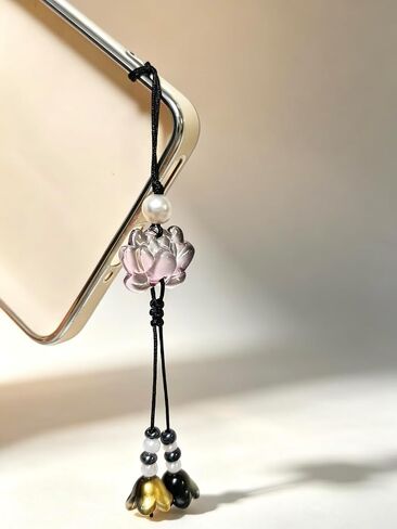 Meefisher 2 PCS Chinese Glass Lotus Phone Charm Vintage Tassel Floral Strap in Kuwait