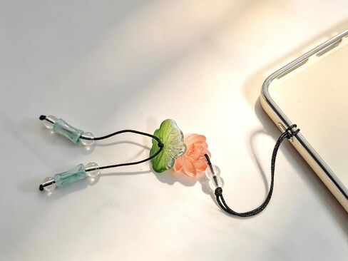Meefisher 2 PCS Chinese Glass Lotus Phone Charm Vintage Tassel Floral Strap in Kuwait