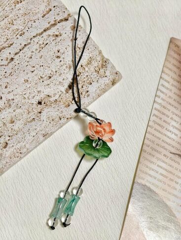 Meefisher 2 PCS Chinese Glass Lotus Phone Charm Vintage Tassel Floral Strap in Kuwait