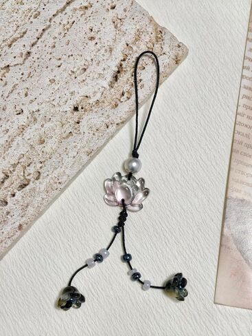Meefisher 2 PCS Chinese Glass Lotus Phone Charm Vintage Tassel Floral Strap in Kuwait