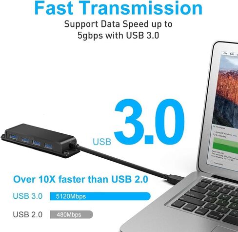 USB 3.0 4-Port Hub, Mountable USB Splitter with 3.3FT Cable in Kuwait