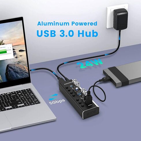 Rosonway 13-Port Powered USB 3.2 Hub 10Gbps, Aluminum USB Hub 72W,RSH-A13 in Kuwait