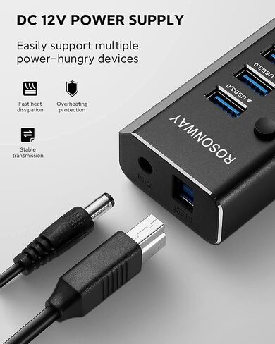 Rosonway 13-Port Powered USB 3.2 Hub 10Gbps, Aluminum USB Hub 72W,RSH-A13 in Kuwait