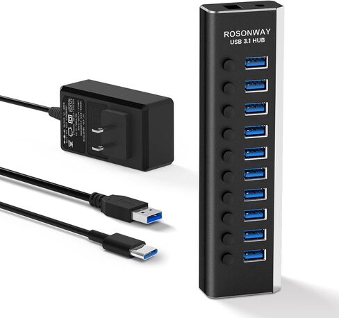Rosonway 13-Port Powered USB 3.2 Hub 10Gbps, Aluminum USB Hub 72W,RSH-A13 in Kuwait