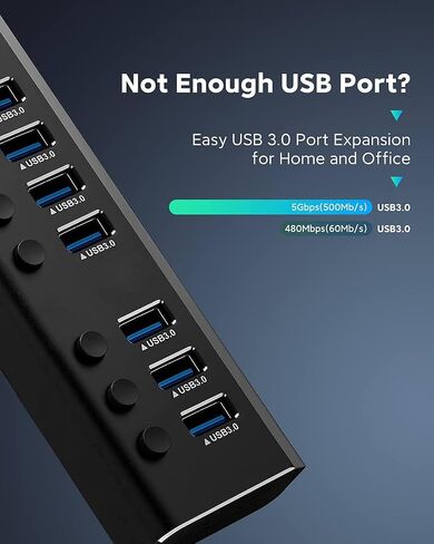 Rosonway 13-Port Powered USB 3.2 Hub 10Gbps, Aluminum USB Hub 72W,RSH-A13 in Kuwait