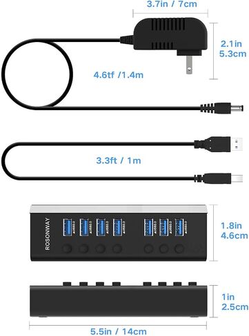 Rosonway 13-Port Powered USB 3.2 Hub 10Gbps, Aluminum USB Hub 72W,RSH-A13 in Kuwait