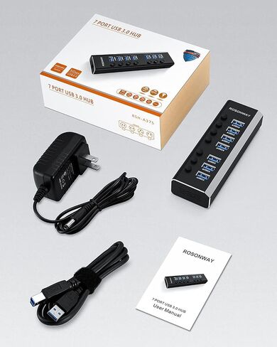Rosonway 13-Port Powered USB 3.2 Hub 10Gbps, Aluminum USB Hub 72W,RSH-A13 in Kuwait