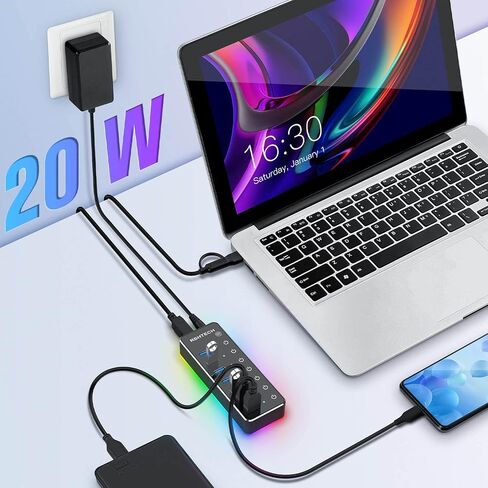 RSHTECH RGB USB Hub, USB C/USB 3.0 to 7-Port Powered USB Hub, RSH-518R in Kuwait