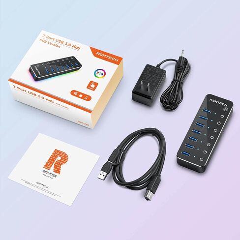RSHTECH RGB USB Hub, USB C/USB 3.0 to 7-Port Powered USB Hub, RSH-518R in Kuwait