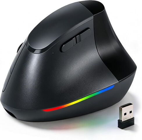 Wireless Ergonomic Mouse, Rechargeable Bluetooth Vertical Mouse for Laptop/Computer/Ipad/Mac, Quiet Click, 10 Color LED, 5 Adjustable DPI, Wrist Strain Relief, USB-A Optical Mice for M/L Hands, Black in Kuwait