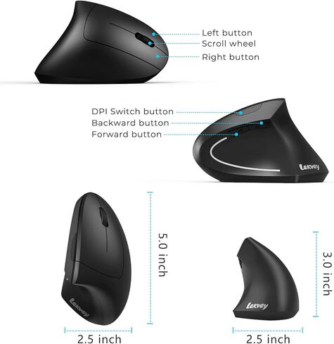 Lekvey Ergonomic Mouse, USB C Vertical Wireless Mouse, Rechargeable, Black in Kuwait