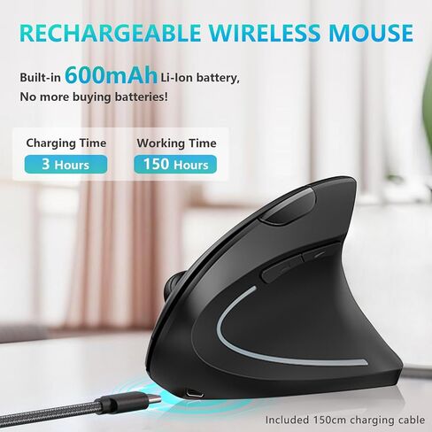 Lekvey Ergonomic Mouse, USB C Vertical Wireless Mouse, Rechargeable, Black in Kuwait