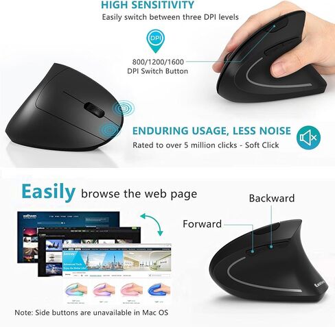 Lekvey Ergonomic Mouse, USB C Vertical Wireless Mouse, Rechargeable, Black in Kuwait