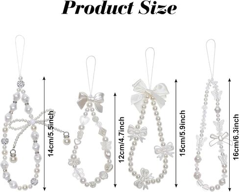 Fumwase 4PCS Beaded Phone Charms Strap Butterfly Bow Pearl Wrist Lanyard Phone Bracelet Wrist Straps Lanyard Keychain Charm for Women in Kuwait