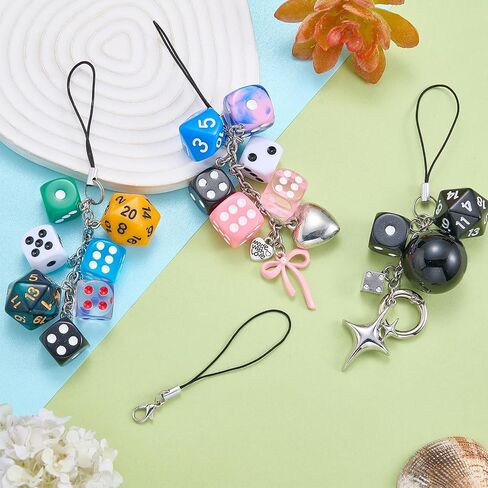 BEEFLYING Colorful Lucky Dice Mobile Phone Charms, Y2K Resin Mobile Phone Pendant Strap, Aesthetic Charm For Bag Keychain Wallet Camera Purse Decor in Kuwait
