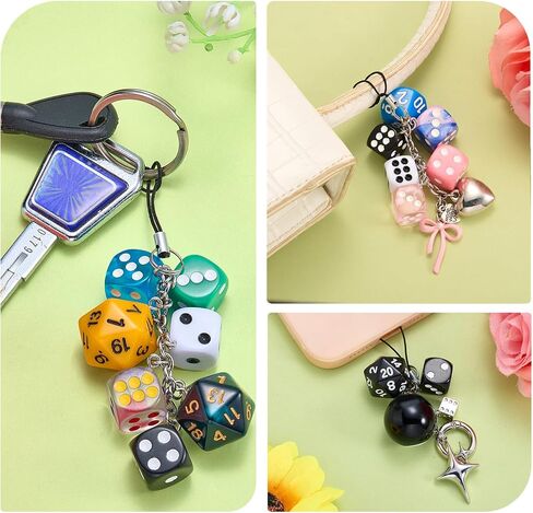 BEEFLYING Colorful Lucky Dice Mobile Phone Charms, Y2K Resin Mobile Phone Pendant Strap, Aesthetic Charm For Bag Keychain Wallet Camera Purse Decor in Kuwait