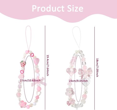 Pink Phone Charms Strap Cute Strawberry Phone Beads Charm Wrist Strap Y2k Bow Lanyard for Camera Keychain Decoration in Kuwait