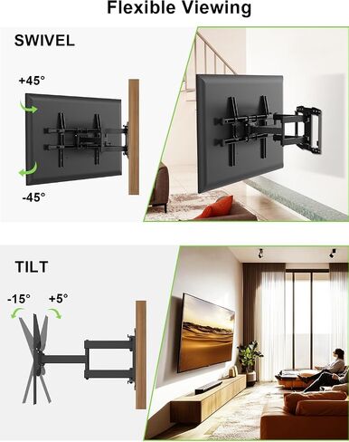 USX Mount Full Motion TV Wall Mount for 37-82 Inch TVs, Swivel and Tilt Wall Mount TV Barcket with Extension, Max VESA 600x400mm & 16" Wood Studs，Fit Most 55 65 70 75 80 inch TVs in Kuwait